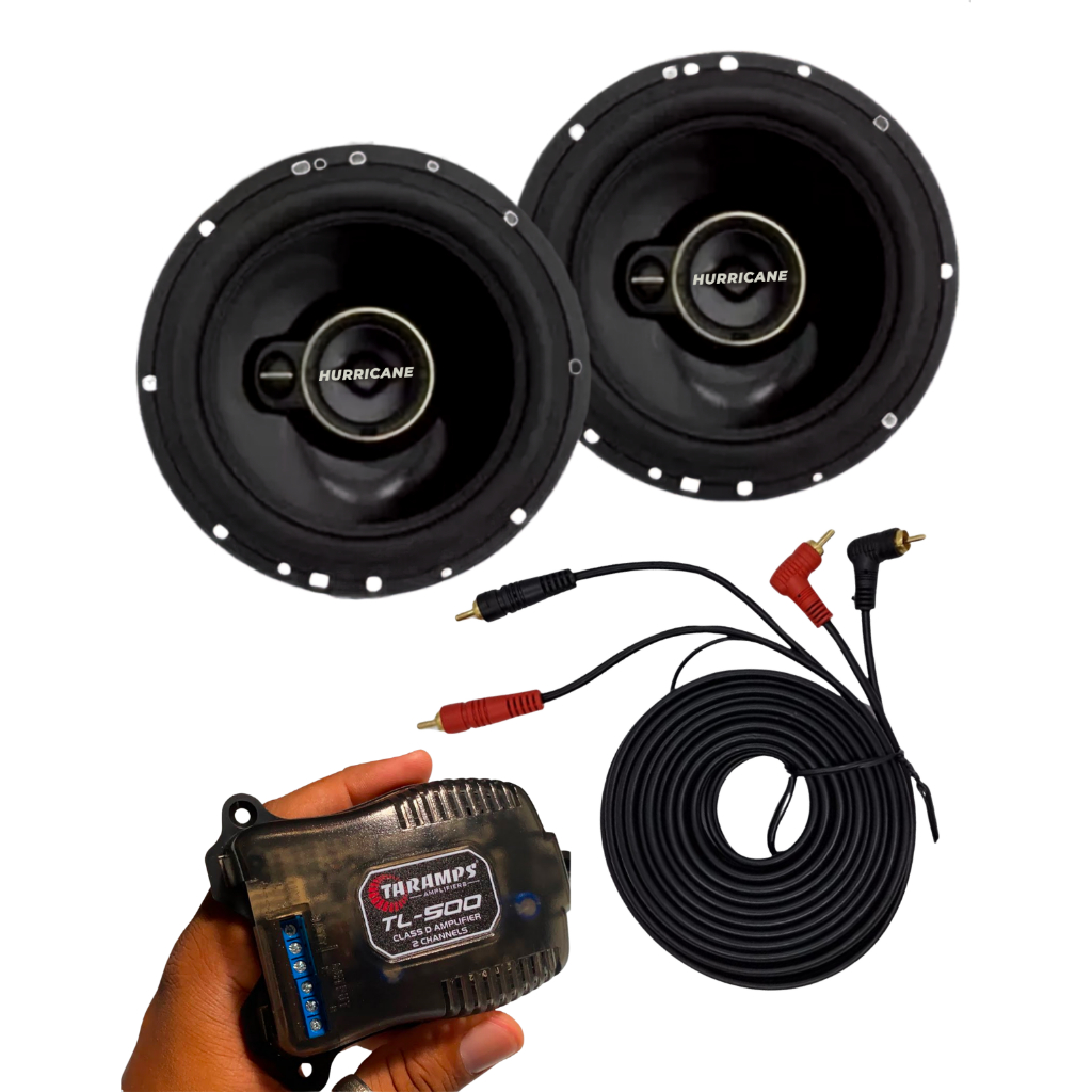 Kit Alto Falante Aurum Hurricane 6 Pol + Modulo Taramps + Cabo Rca 5 Metro Som Automotivo 1 Par 120W