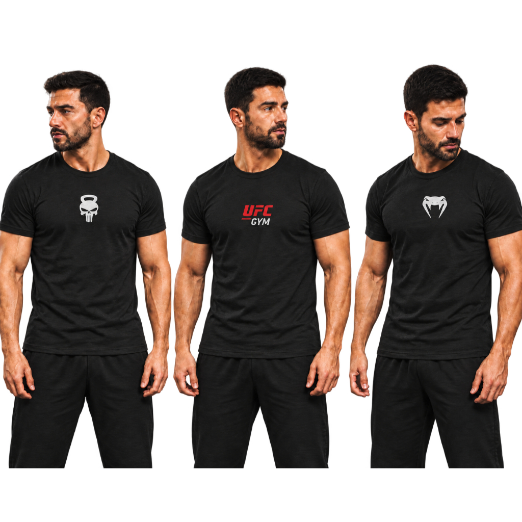 Camiseta Masculina Fitness Dry Fit para Musculação e Corrida Kit 3 Peças