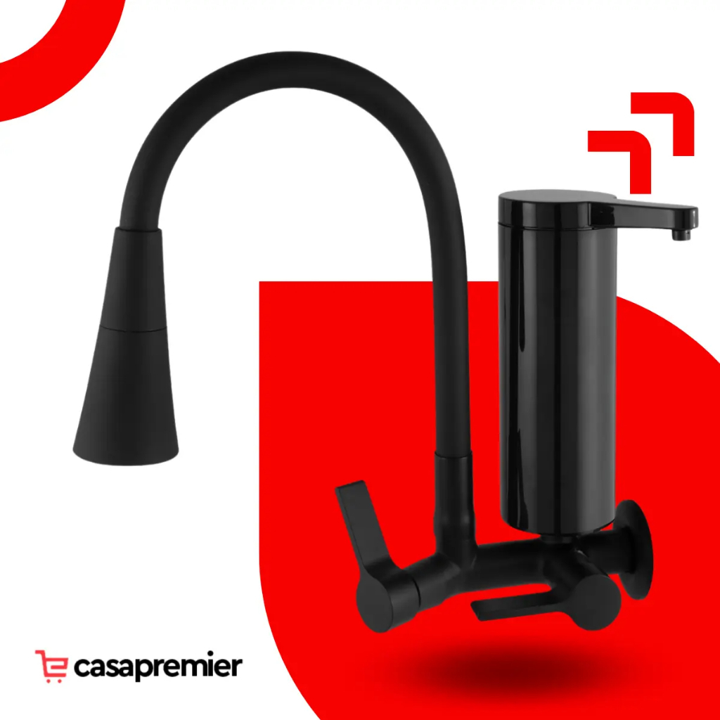 Torneira Gourmet Com Filtro Preta Parede Pia Cozinha Metal Luxo 2 Jatos