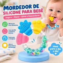 Mordedor de Silicone para Bebê 9cm com Chocalho Sensorial BPA Free para Dentição Infantil