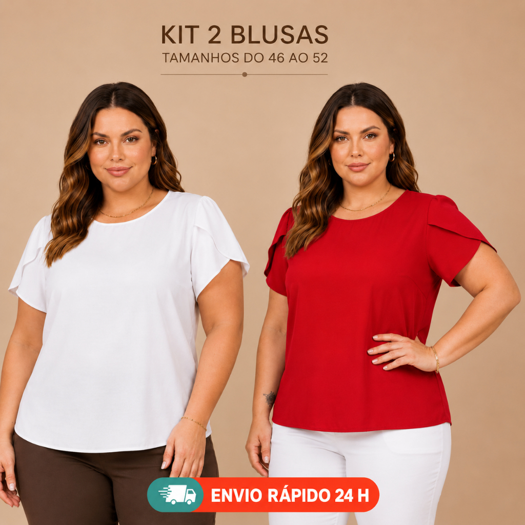 Kit 2 Blusas Plus Size Blusinha Feminina Social Elegante Confortável Trabalho Casual Premium