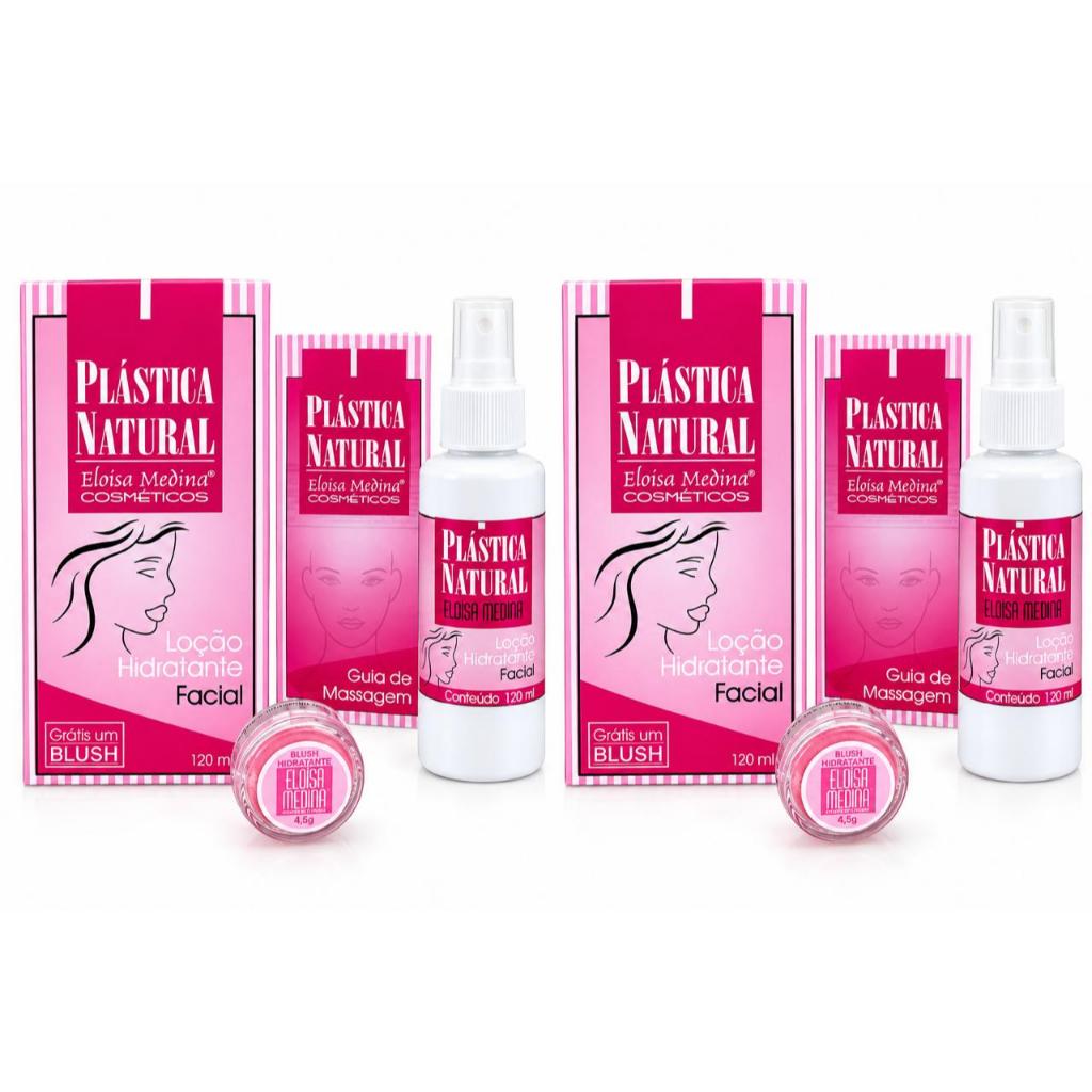Plástica Natural Eloisa Medina Loção Hidratante Facial Original como visto na TV Kit c/ 2 loções e 2 blushes de presente