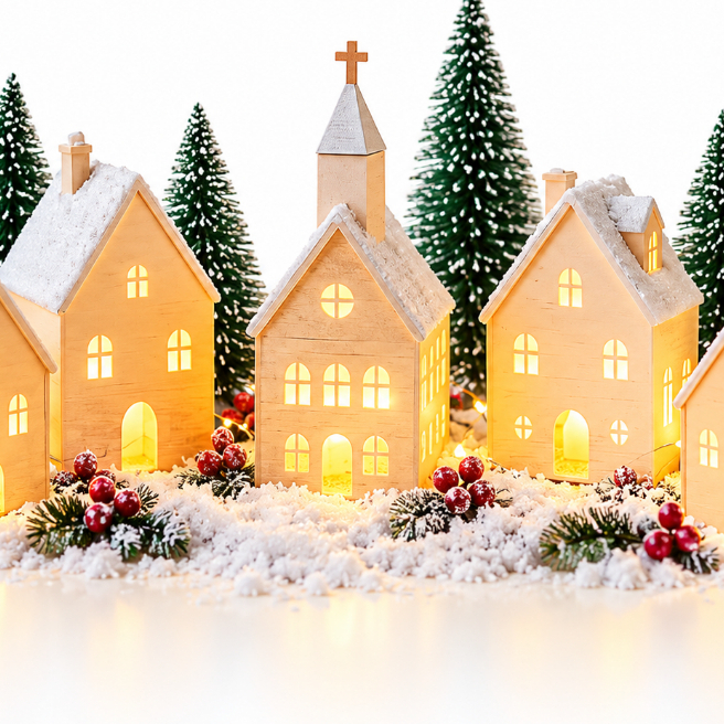 Kit 5 Casinhas Vila Natalina Iluminadas - Com Velas de Led - Magia e Aconchego para o seu Natal!