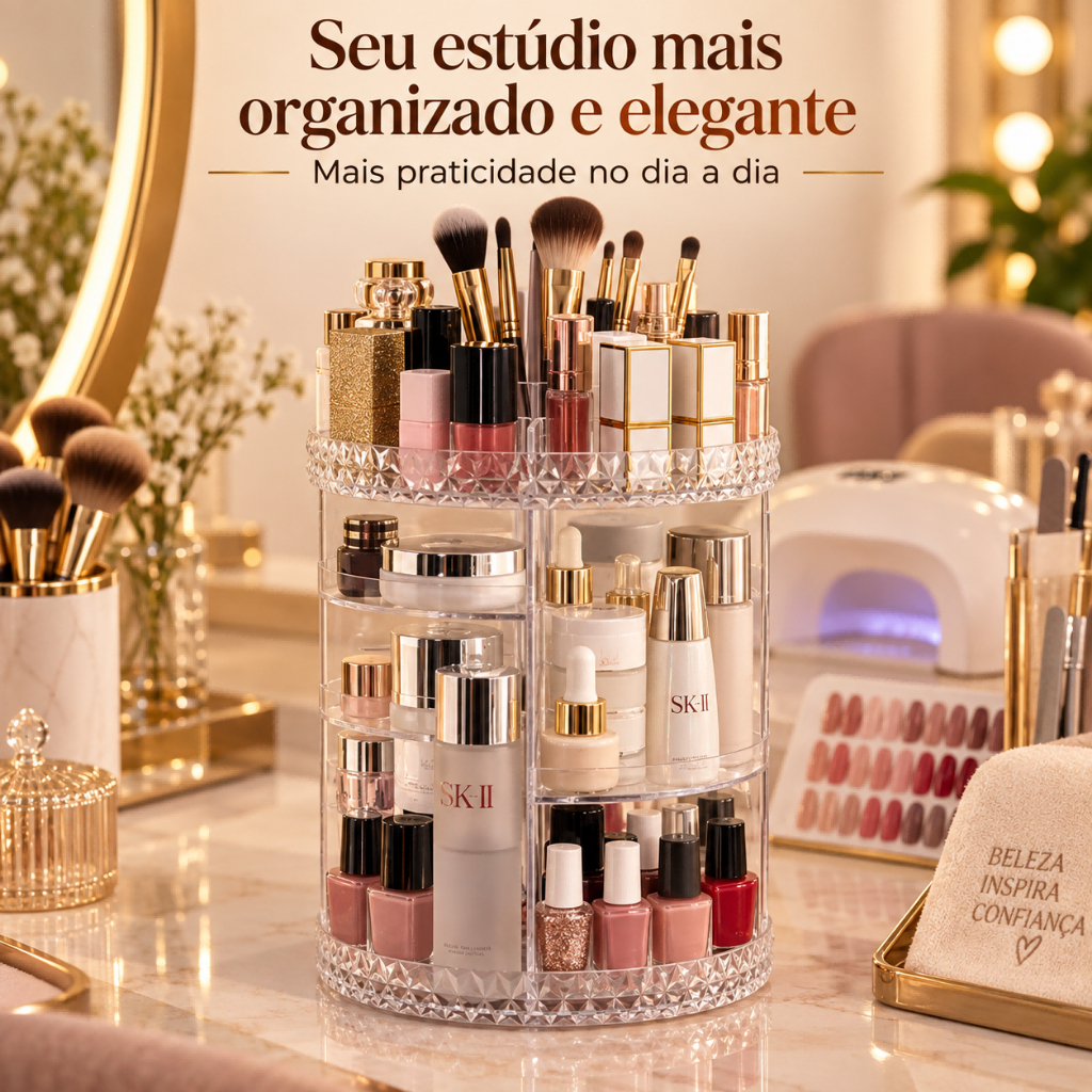 Organizador de Maquiagem e Esmaltes para Manicure, Expositor Giratório para Salão e Estúdio de Beleza