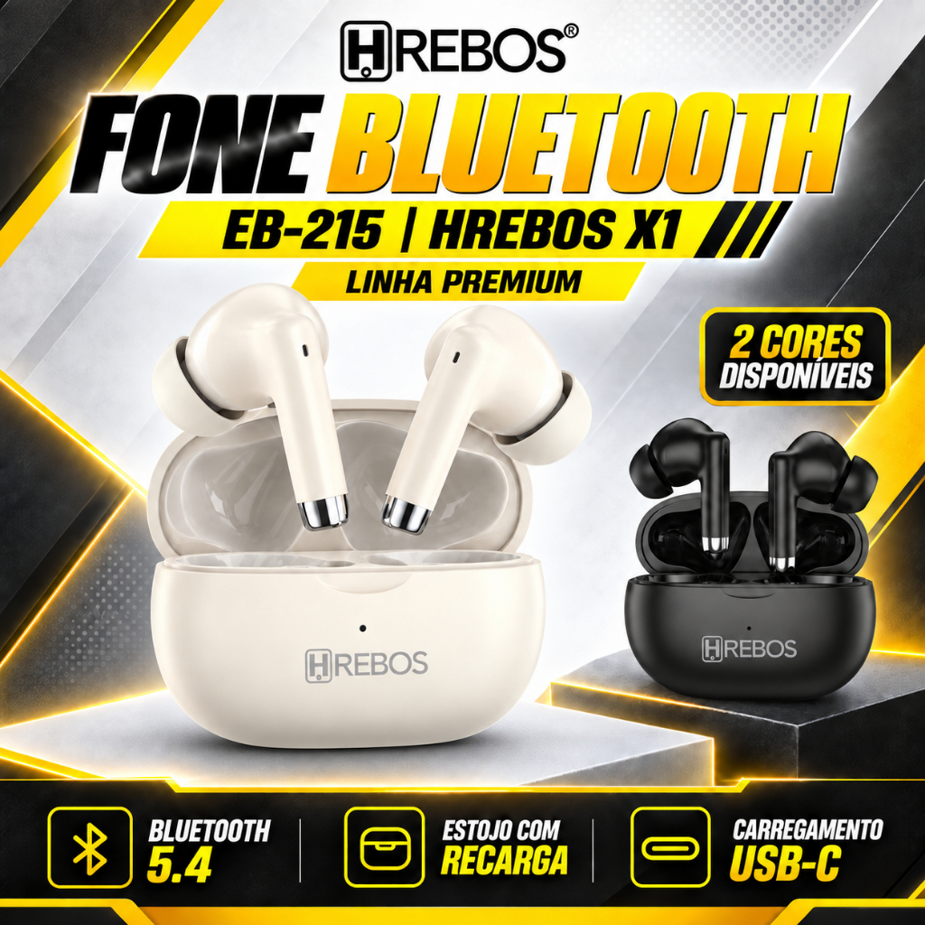 Fone de Ouvido Bluetooth Hrebos TWS Sem Fio Design Moderno Conforto Liberdade e Conectividade