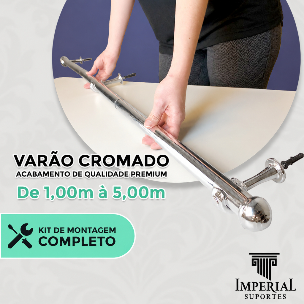 Varão de Cortina Simples 28mm (grosso) Vários Tamanhos  - Cromado Varao completo para Cortinas