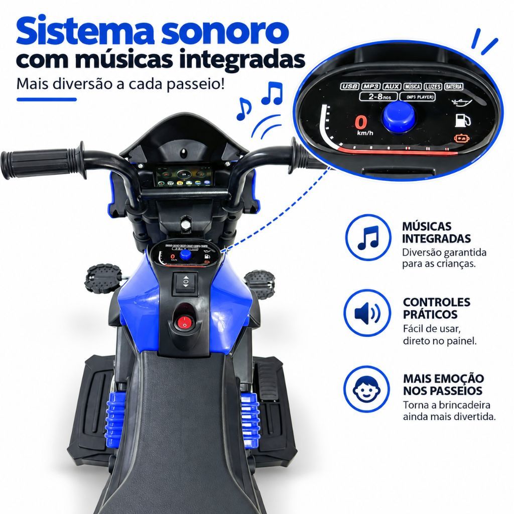 Mini Moto Elétrica Infantil Motinha Triciclo com Luz e Som Bateria 6v Recarregável · foto 2