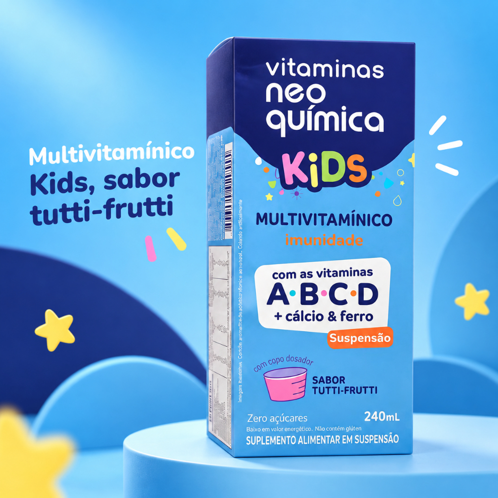 Vitamina Infantil Imunidade Criança Multivitamínico A B C D Ferro Cálcio Crescimento Energia Kids Líquido
