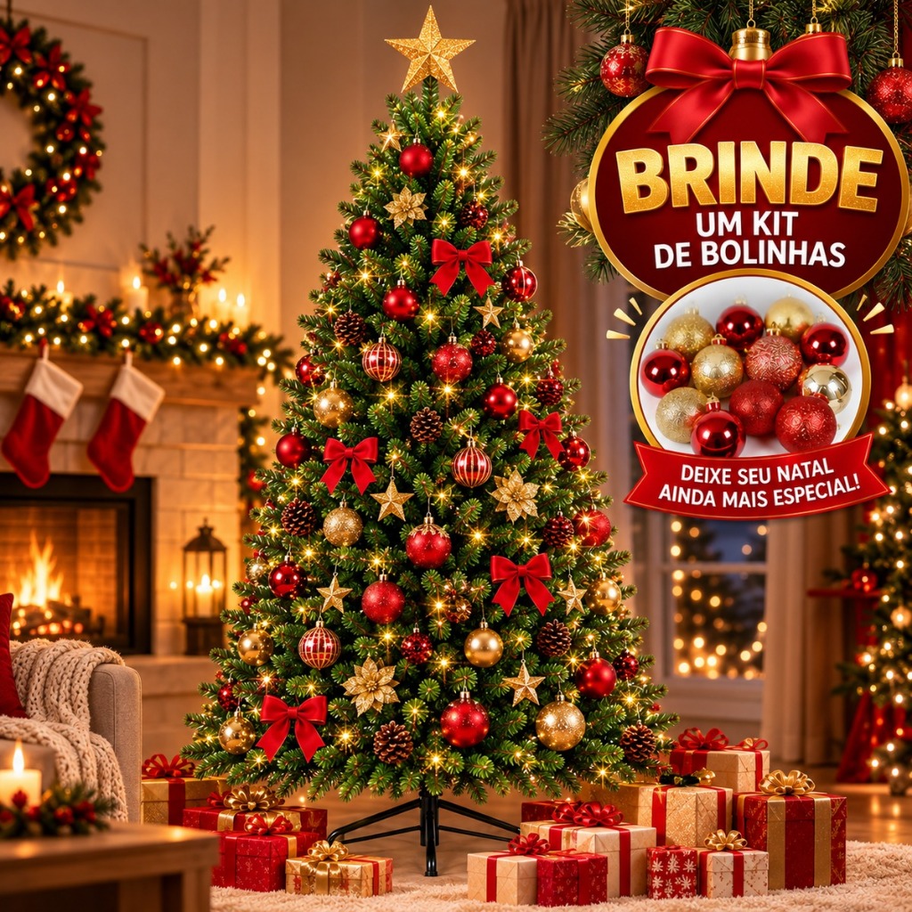 Árvore de Natal Pinheiro Artificial Luxo 150cm 350 Galhos Realista Cheia Brinde Kit de Bolinhas