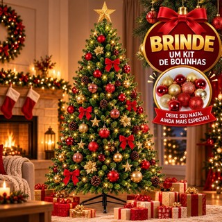 Árvore de Natal Pinheiro Artificial Luxo 150cm 350 Galhos Realista Cheia Brinde Kit de Bolinhas