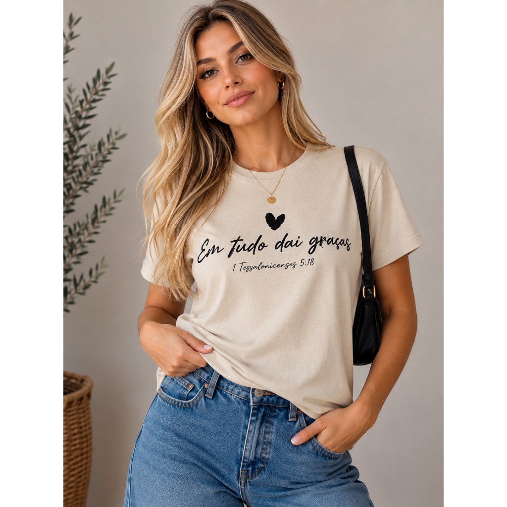Camiseta Cristã Moda Feminina 100% Algodão Premium Tendência Confortável Estilosa Casual Versátil