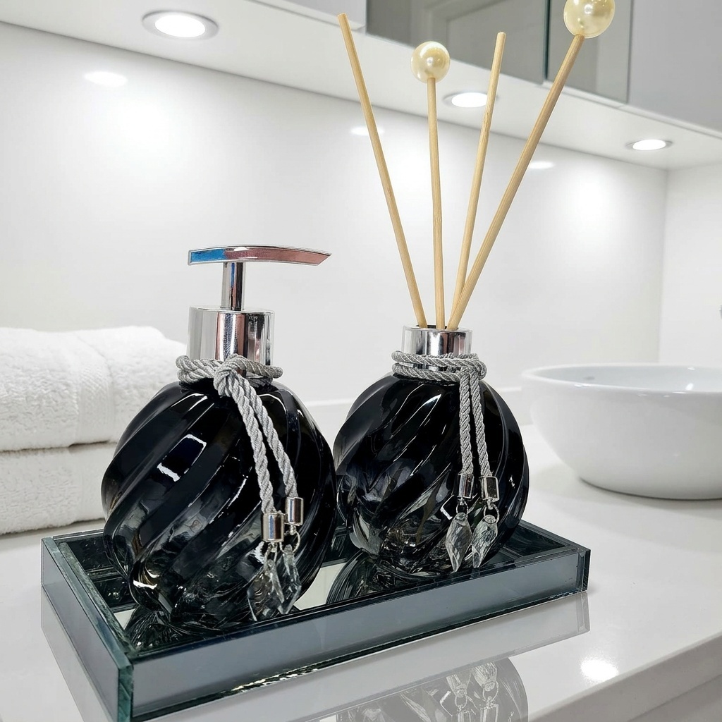 Kit Lavabo Completo 3 Peças Vidro 300ml Com Bandeja | Luxo Decoração Banheiro Casa Nova Oferta