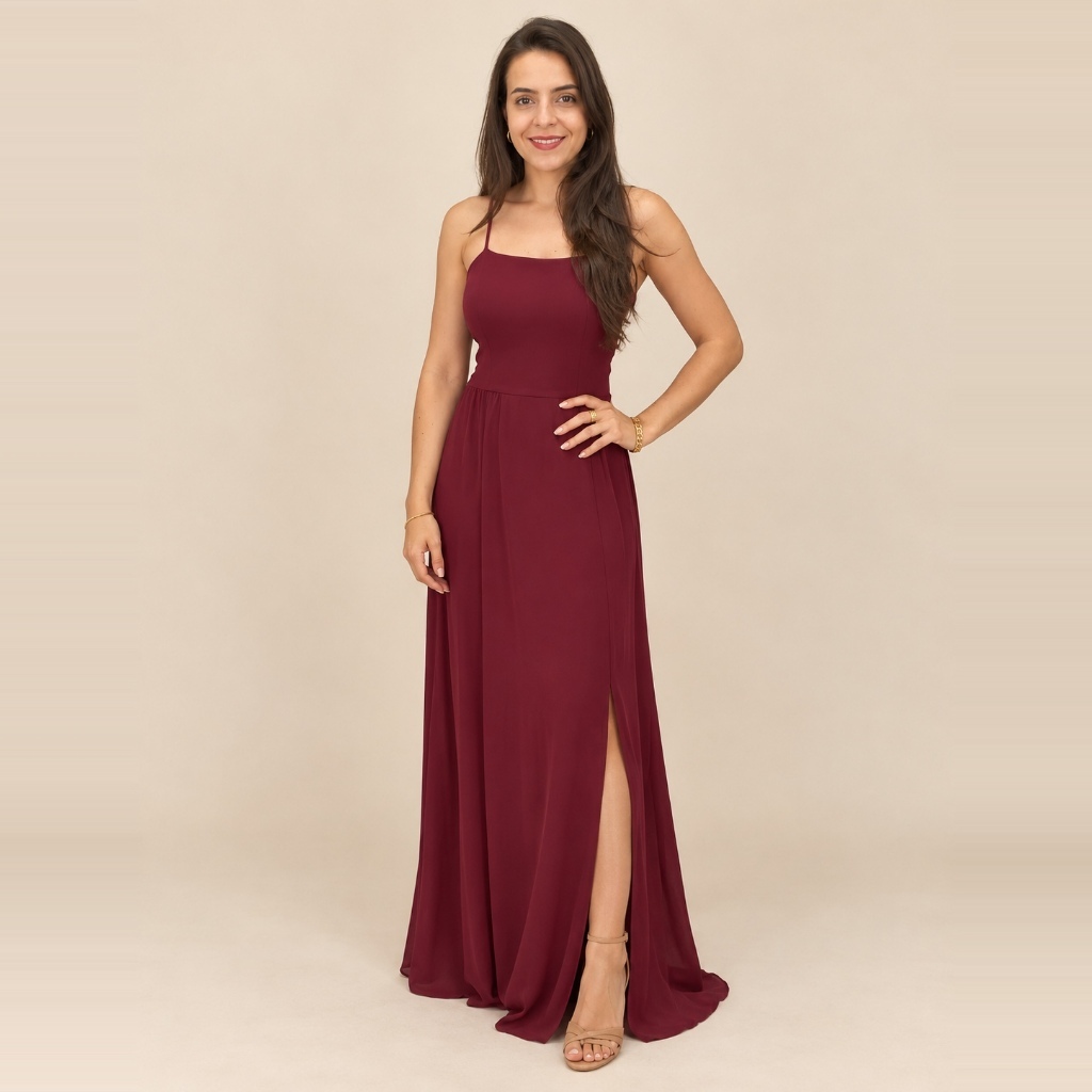 Vestido Longo Feminino Duna com Fenda Amarração nas Costas Elegante Festa Casamento Madrinha Formatura Reveillon