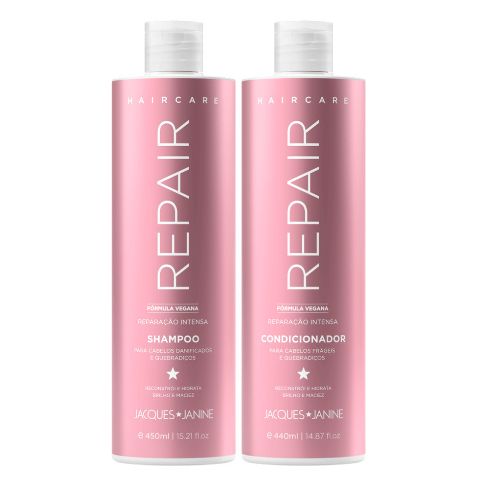Kit Hair Care Repair Jacques Janine Shampoo Sem Sal 450ml + Condicionador Leave-in 440ml Reconstrução Hidratação