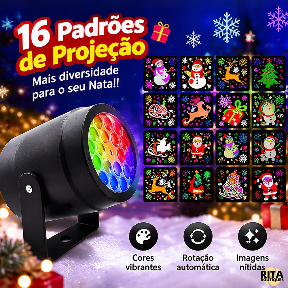 Projetor Natalino LED 16 Desenhos Automáticos Decoração de Natal Luz na Parede Casa Festa Bivolt