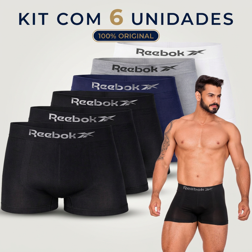 Cuecas Boxer Reebok Masculina Original Microfibra Sem Costura Leve Respirável Cós com Logo Academia Trabalho