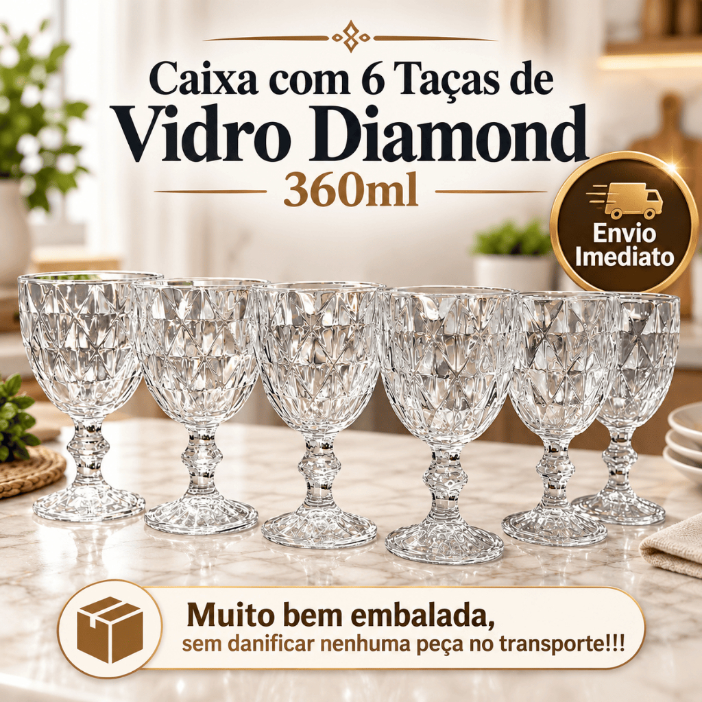 Jogo de Taça de Vidro Diamond Cristal 360ml 6 Peças Em Casa Tem