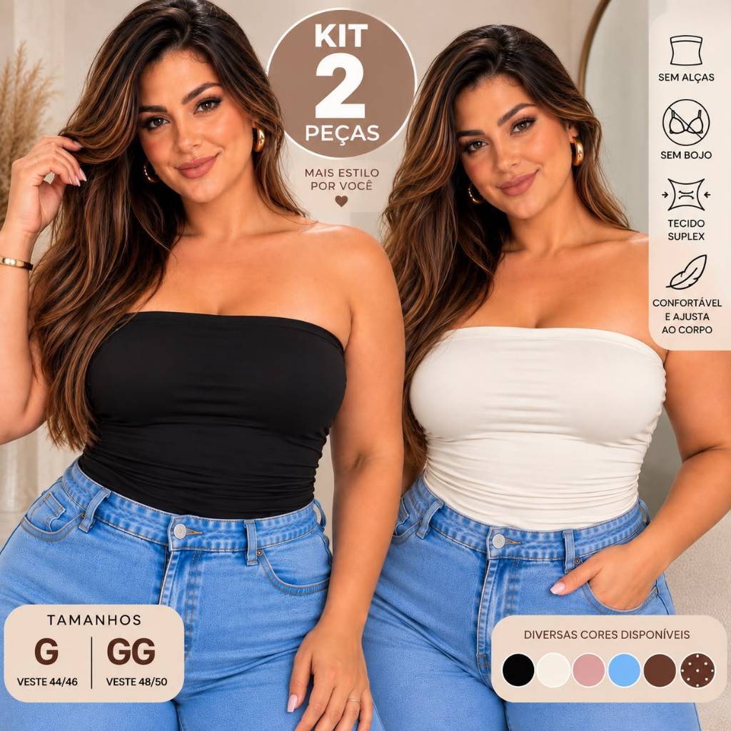Kit 2 Top Tomara Que Caia Feminino Plus Size Suplex Sem bojo — imagem 2 de 2