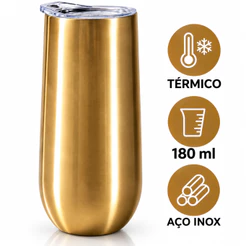 Copo Térmico 180ml Aço Inox para Champanhe Espumante Drinks Mantém Gelado até 6h
