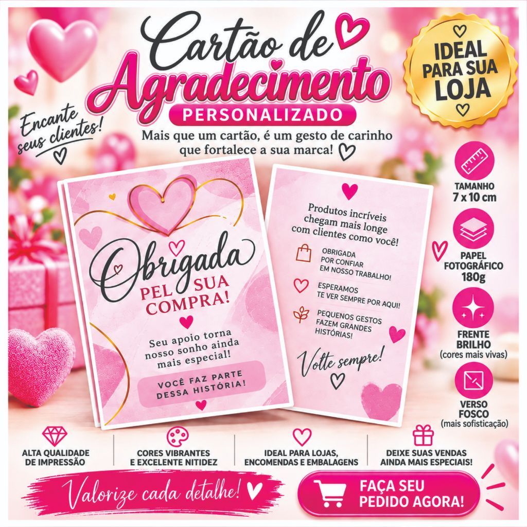 Tag Cartão de Agradecimento Personalizado 7x10cm Papel Fotográfico 180g para Loja, cartão para clientes