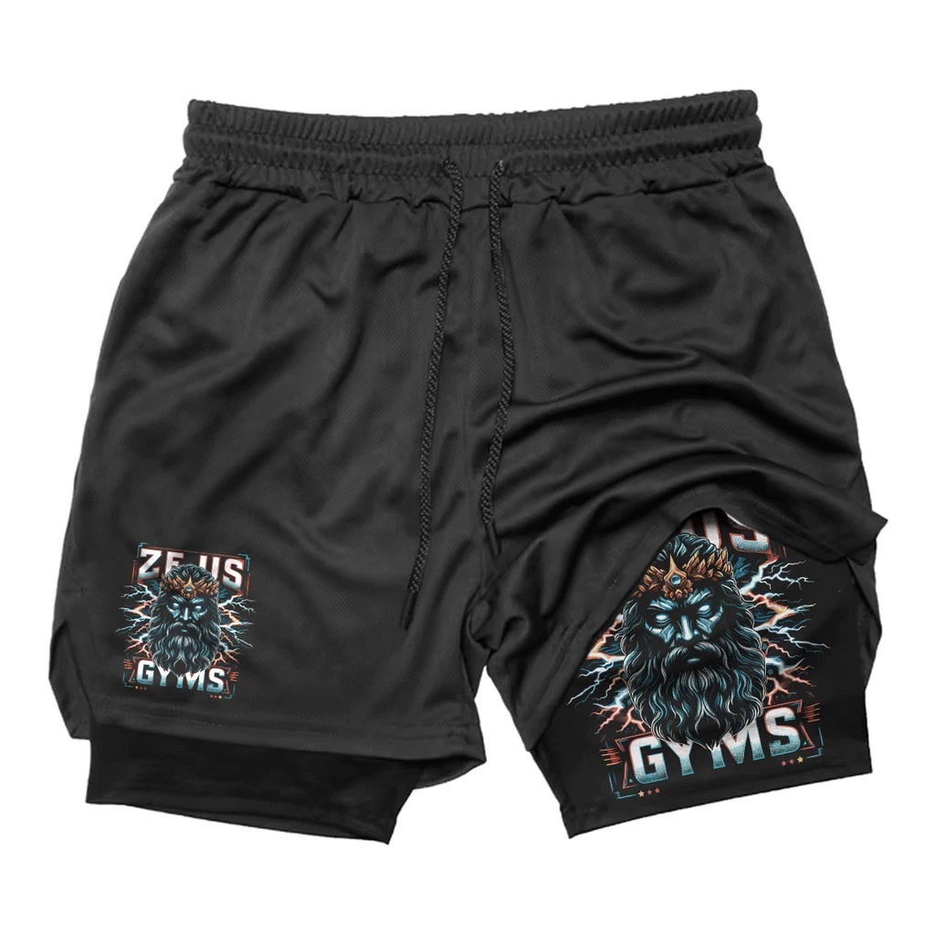 Short Masculino Zeus Gym 2 em 1 Bermuda Academia Compressão Fitness Musculação Corrida Treino Esportivo Dupla Camada