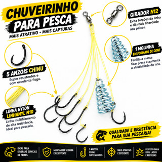 Chuveiro Pesca Anzol Chinu Nylon Multifilamento Kit Carpa Pacu Tilapia Peixe Pesqueiro Cevadeira Rio