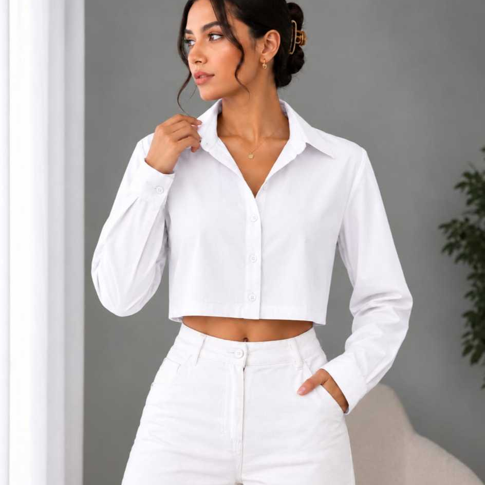 Blusa Feminina Camisa Social Feminina Cropped Feminina Manga Longa