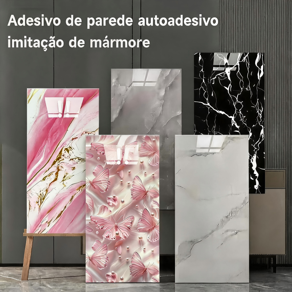 Kit 10 Placas Vinílicas Adesivas Mármore 60x30cm Parede Decoração Lavável e Resistente