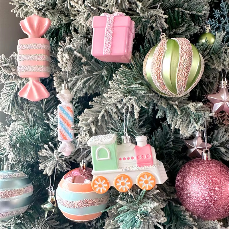 Kit 50 Enfeites de Natal Bolas Sortidas 6/3cm Pastel Rosa Azul Verde Fosca Brilhante Glitter para Árvore de Natal — imagem 2 de 2
