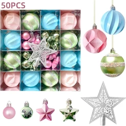 Kit 50 Enfeites de Natal Bolas Sortidas 6/3cm Pastel Rosa Azul Verde Fosca Brilhante Glitter para Árvore de Natal