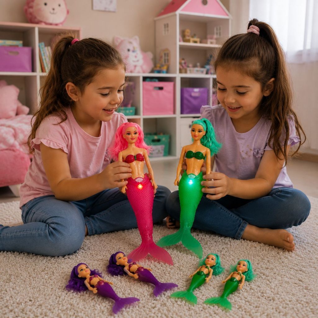 Bonecas Sereias Luz Led e Acessórios Filhas Do Mar Brinquedo Infantil Menina
