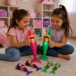Bonecas Sereias Luz Led e Acessórios Filhas Do Mar Brinquedo Infantil Menina