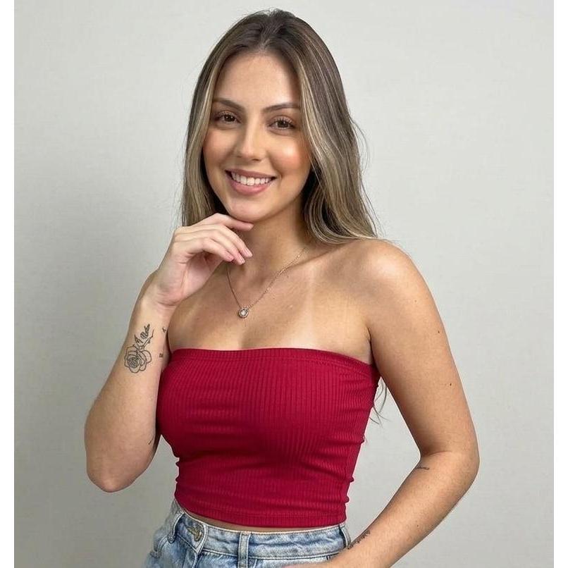 Top Cropped Tubinho Tomara Que Caia Tecido Canelado Malha Ribana Blusinha Feminina Básica