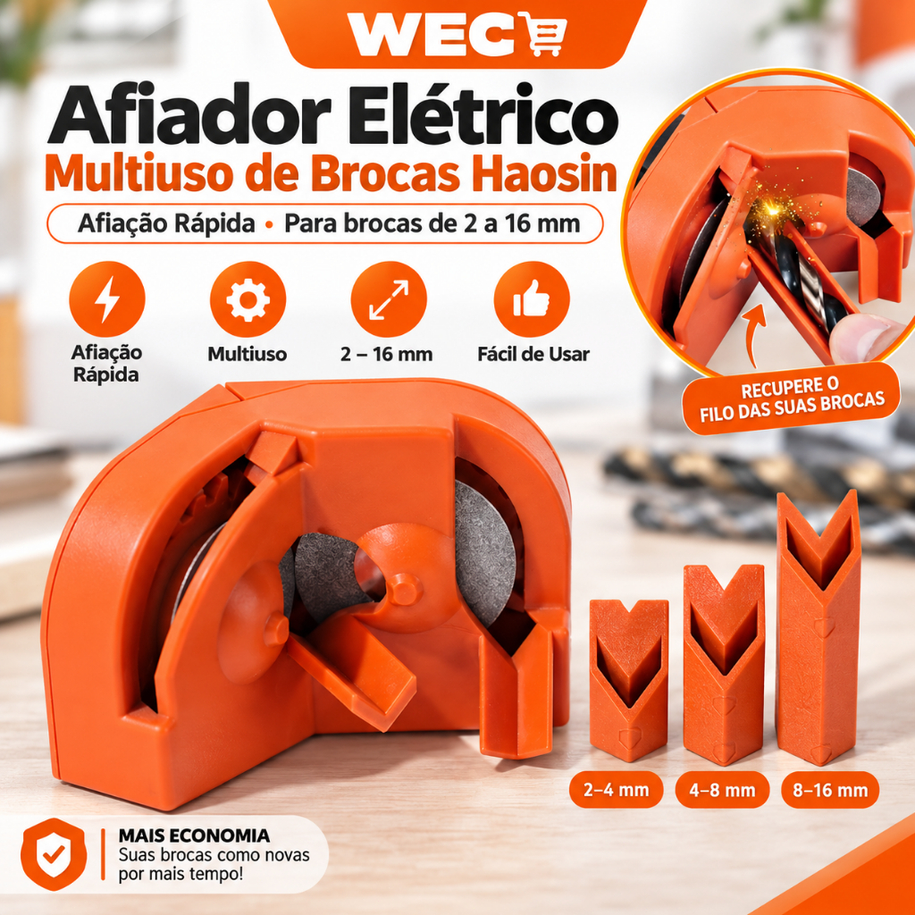 Afiador Elétrico Multiuso de Brocas Haosin – Afiação Rápida – Ferramenta de Afiação para Brocas de 2 a 16 mm