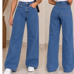 Calça Jeans Feminina WED LEG Sem Lycra Cintura Alta Pantalona