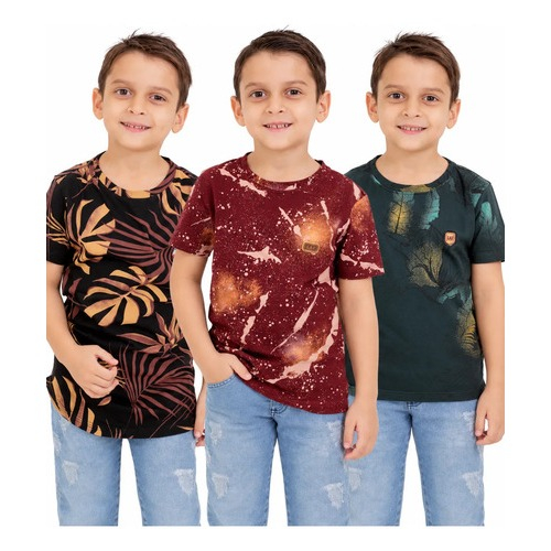 Kit 3 Camisetas Infantil Menino 100% Algodão Estampas Divertidas Sortidas Kids Juvenil 4 a 10 anos