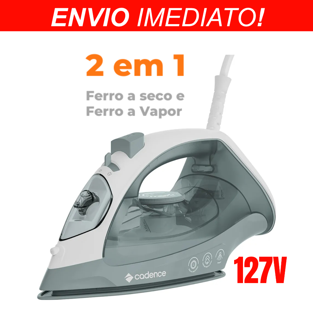 Ferro de Passar 2 em 1 a Vapor e Seco Cadence IRO215 Base Antiaderente e Spray de Água – CINZA - 127V