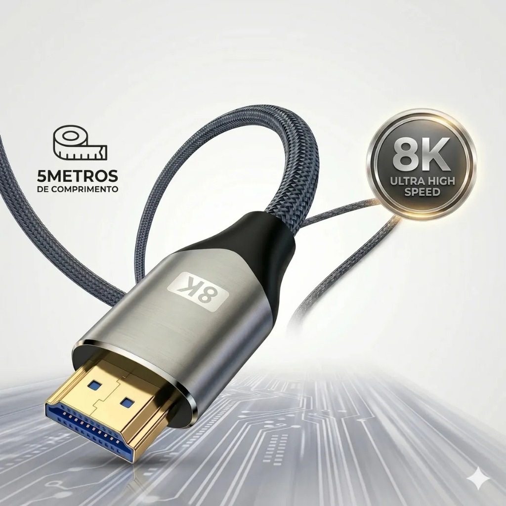 Cabo Hdmi 2.1 8k 120hz Ultrahd 5m 4k 144hz Banhado A Ouro Ezsias Armarinhos