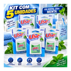 Kit 5 Fio Dental Use It Menta 25 Metros Higiene Bucal Menta