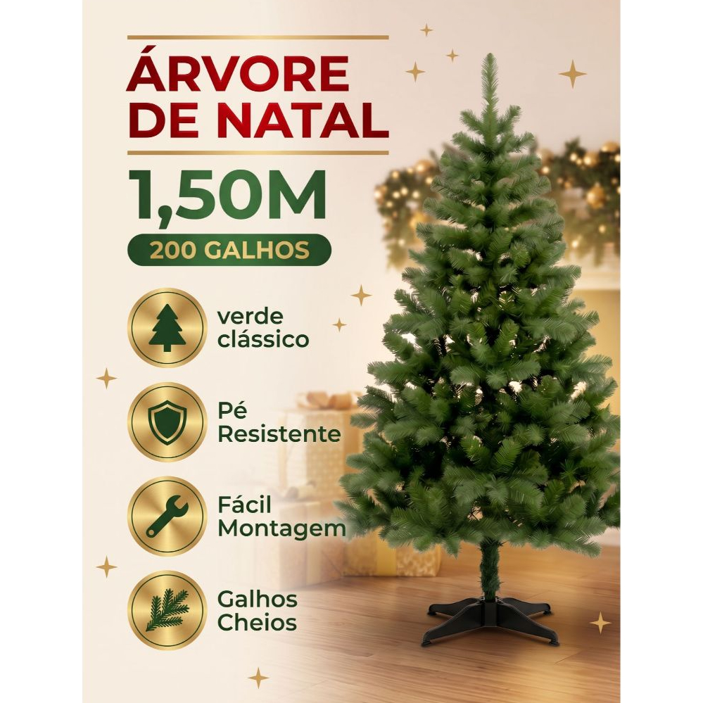 Árvore Natal 1,50 Cm Premium Pinheiro Luxo  220 Galhos Verdes Denso