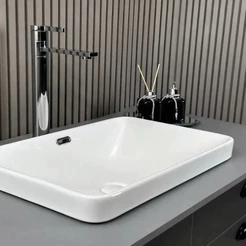 Cuba Elegance 51,5x36,5cm Médium de Porcelana Retangular de Sobrepor para Banheiro Lavabo Branca