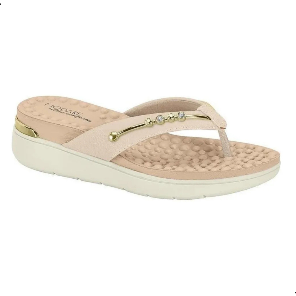 Chinelo Modare Ultraconforto Feminino Anatômico Massageador Plataforma Confortável com Pedraria