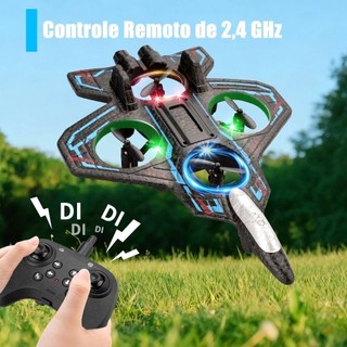 Drone Avião RC com Controle Remoto 2.4GHz 4 Motores Brinquedo Infantil Aeronave Militar Elétrica Presente para Menino