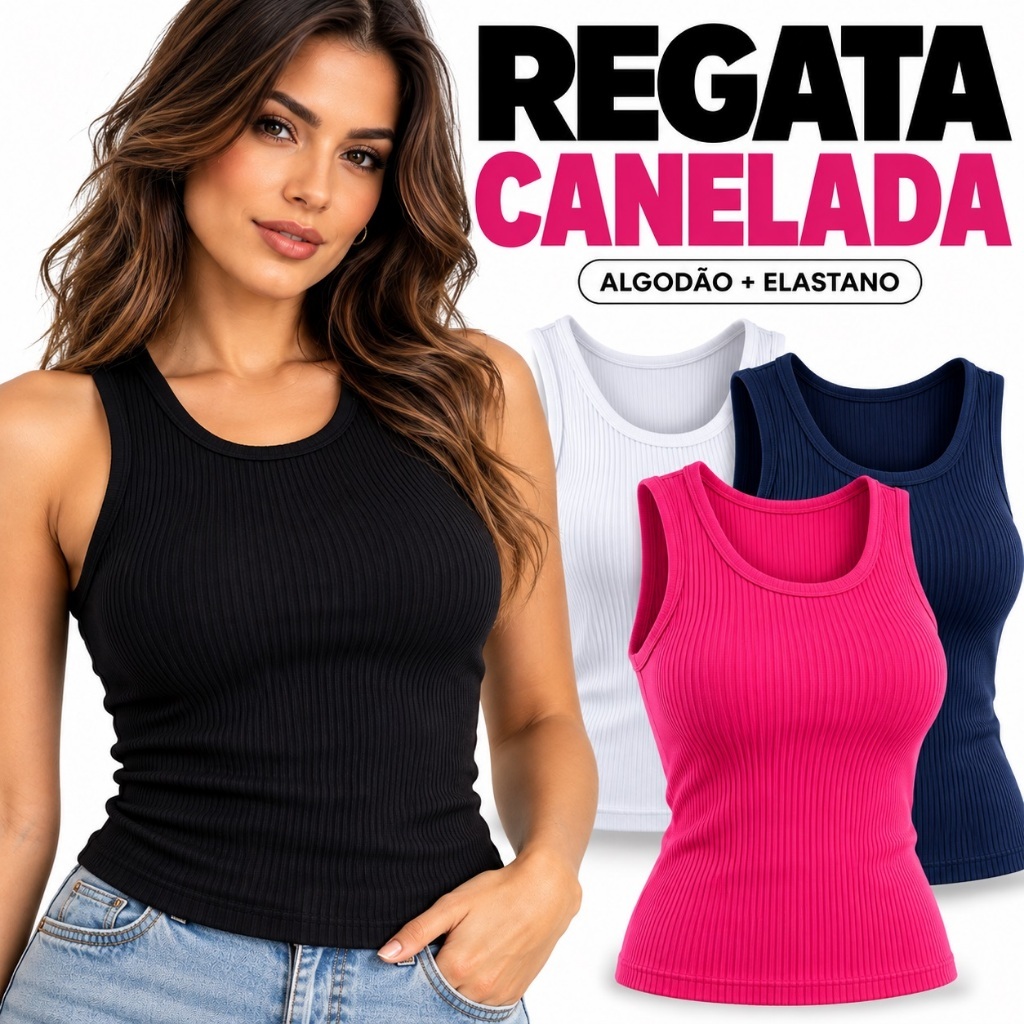 Regata Feminina Canelada Algodão com Elastano Ribana Blusinha Básica Premium Casual