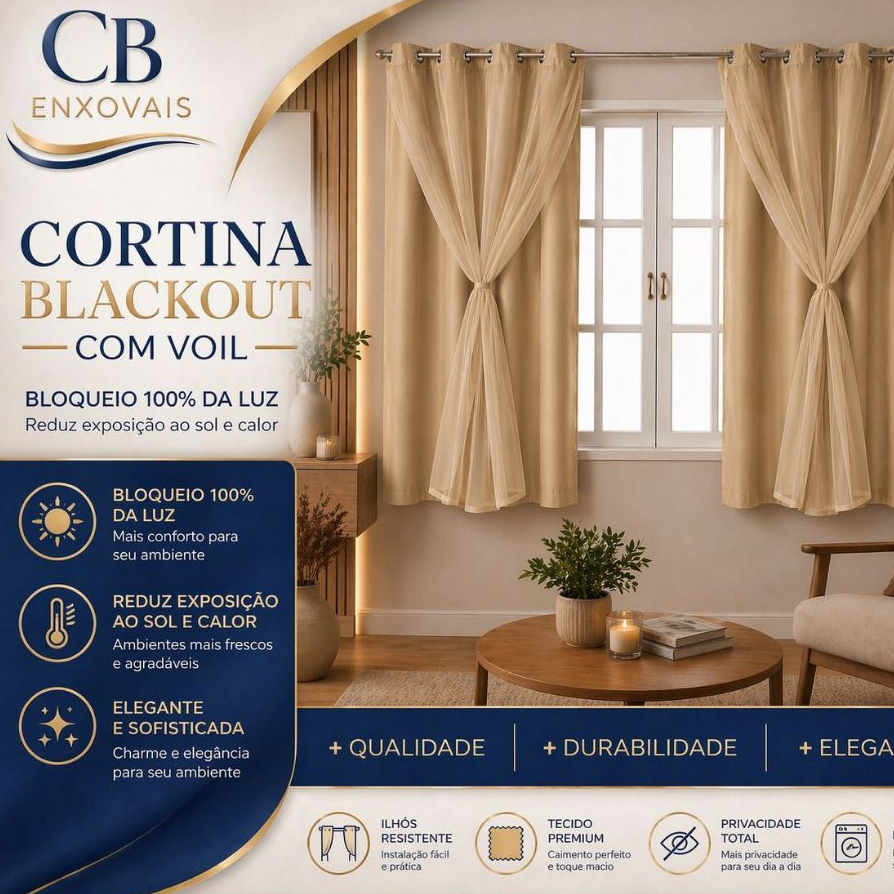 Cortina Blackout Blecaute com Voil Liso Elegante Economica 100% corta luz Uma Parte 1,40M x1,80M Sala Janela Quarto