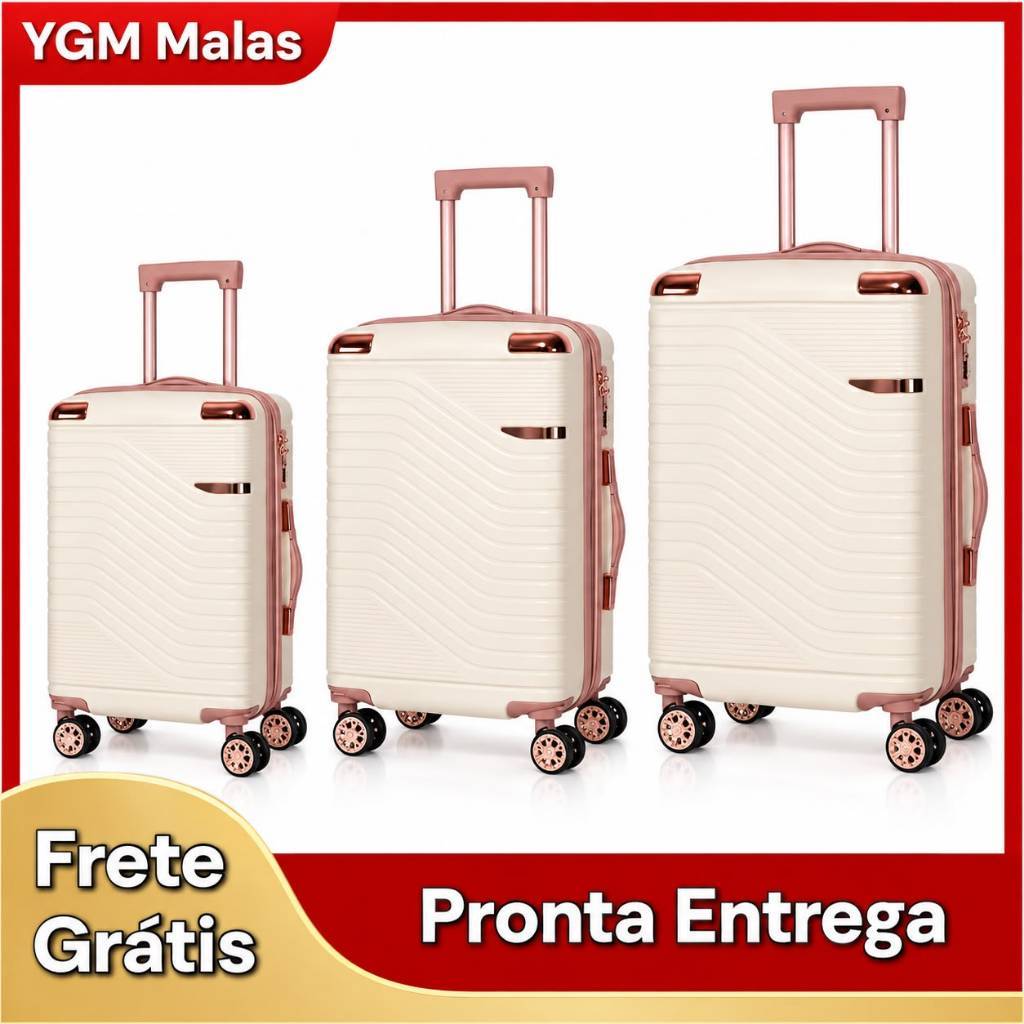 Kit Conjunto 3 Malas De Viagem Pmg Resistente Premium Pequena 10kg E Media 23kg E Grande 32kg Top