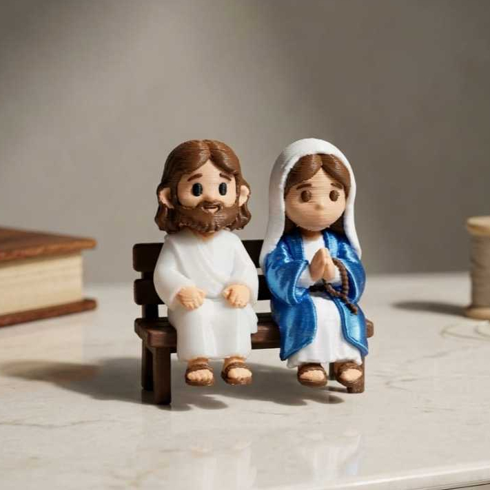 Boneco Jesus Com Cordeiro No Banco 6cm / Mini Jesus E Maria Sentados No Banco 4cm - Decoração - Lembrancinhas — imagem 2 de 2