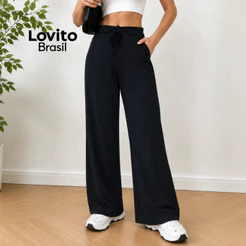 Lovito Calça Moletom Feminina Inverno Lapela BRPTB1041BRL1071