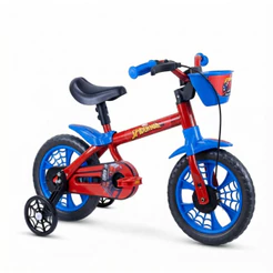 BICICLETA INFANTIL NATHOR HOMEM-ARANHA ARO 12 COM RODINHAS – CRIANÇAS DE 2 A 5 ANOS