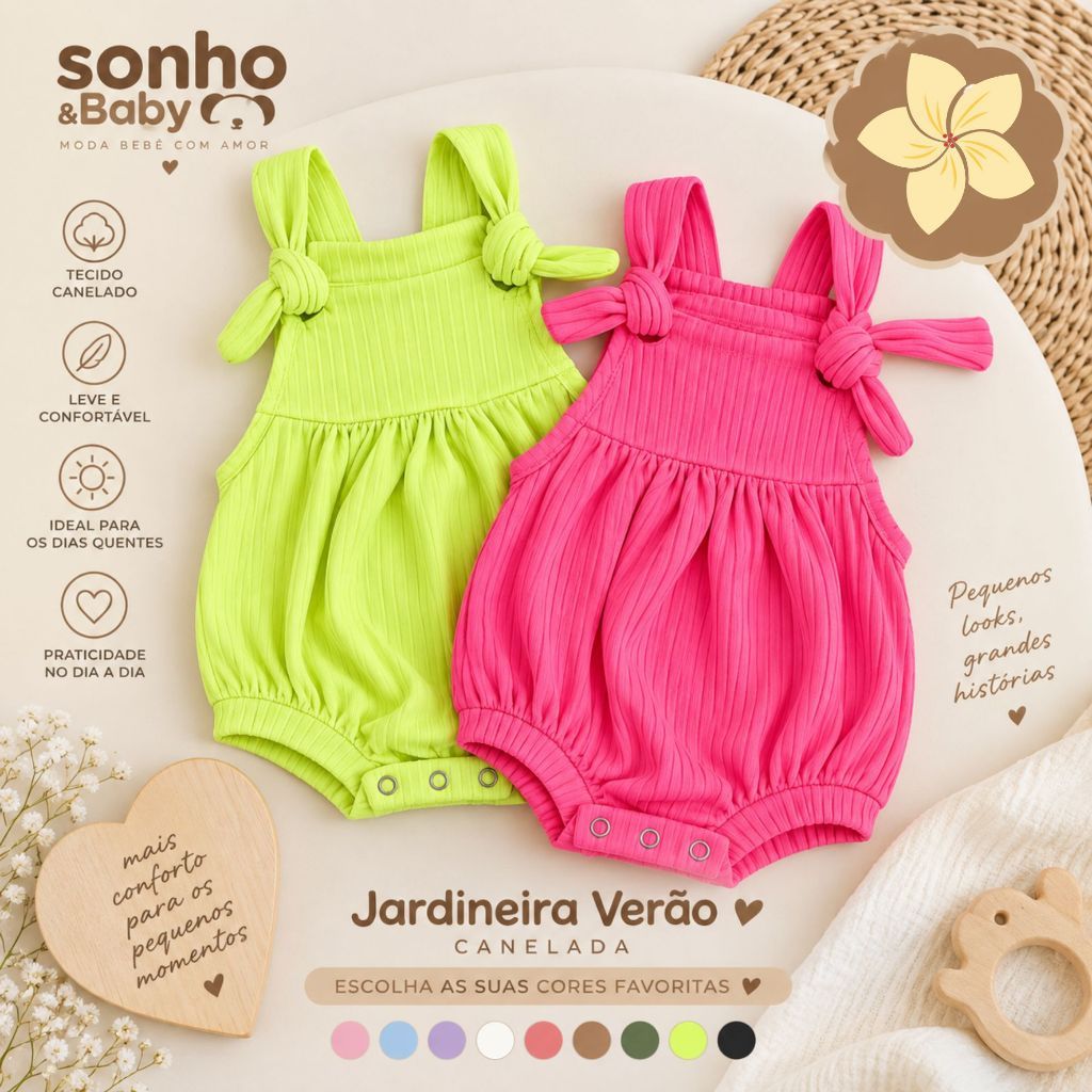 Sonho & Baby Jardineira Verão Canelada Tecido Canelado Menina/Menino do P ao 01